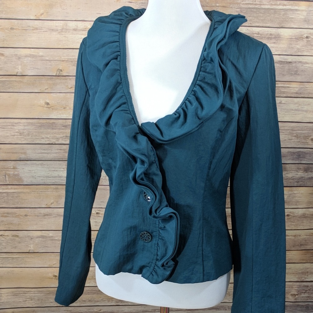 NWT Luxurious Samuel Dong TEAL ruffle top